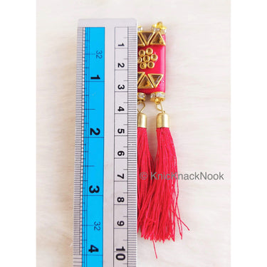 Red Buttons with Kundan Beads And Tassels, Indian Tassels, Wedding Supplies